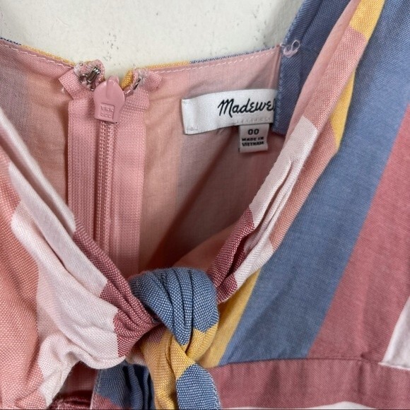 Madewell Tie Front Boho Cutout Button Front Summer Sun Dress Sherbet Stripe 00 - Picture 9 of 14